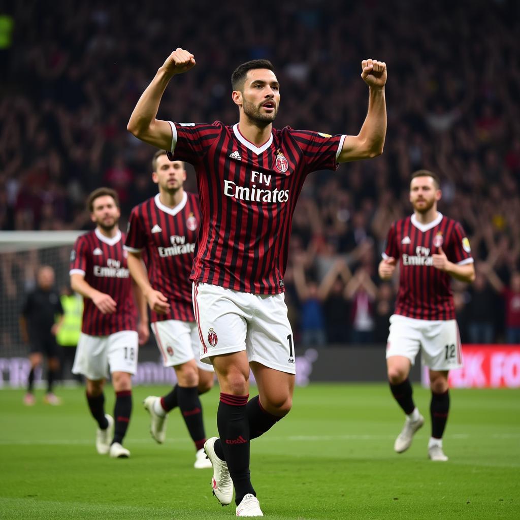 Olivier Giroud celebrates a goal for AC Milan.