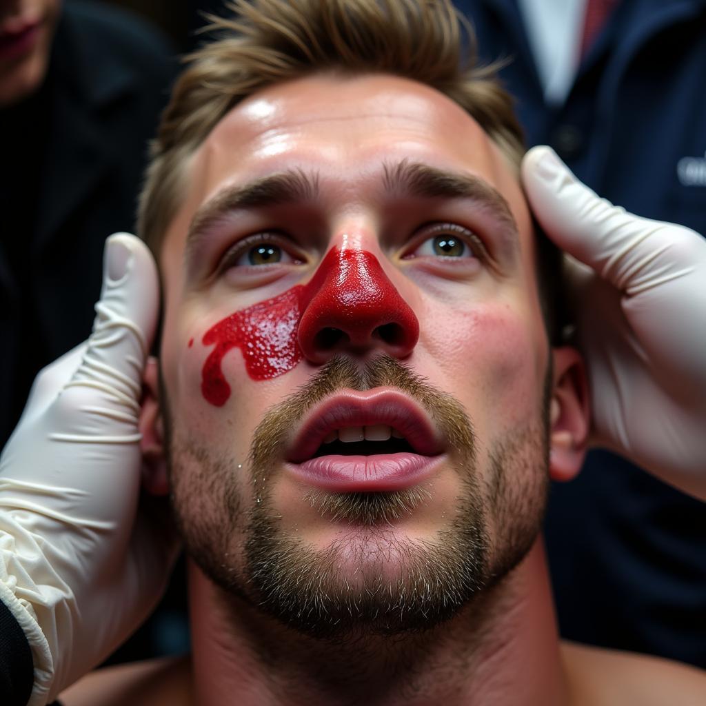 Opponent with injured nose after the incident