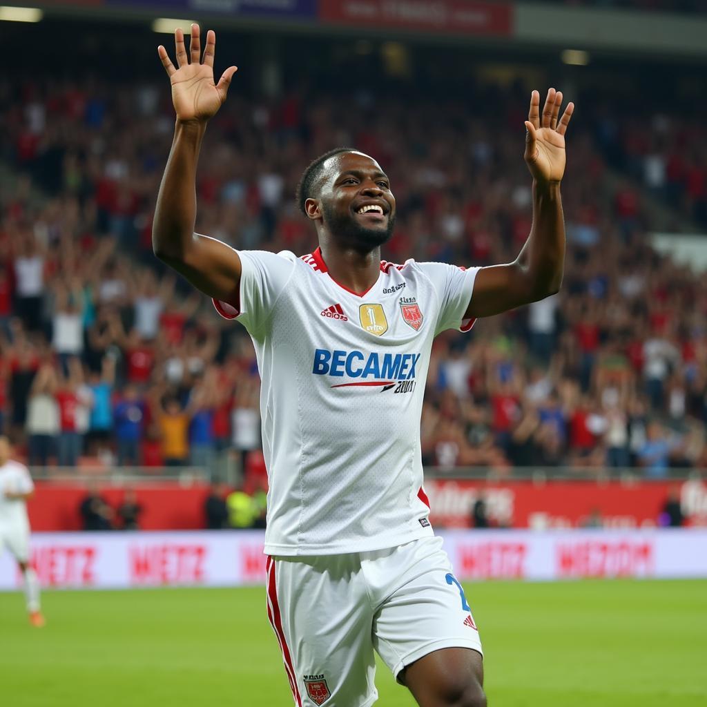 Oseni Ganiyu Bolaji celebrating a goal in the V.League 2018.