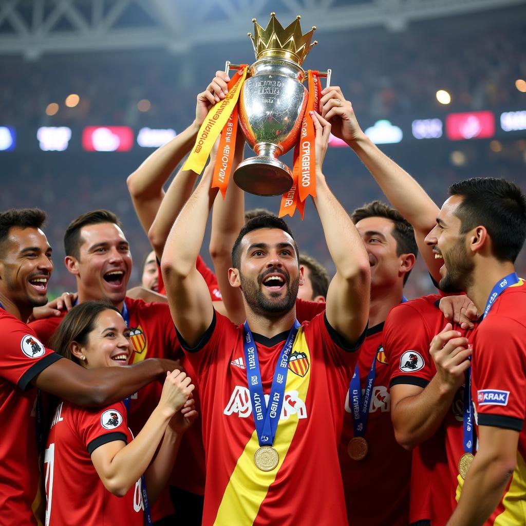 Parejo Celebrating Copa del Rey Victory with Valencia