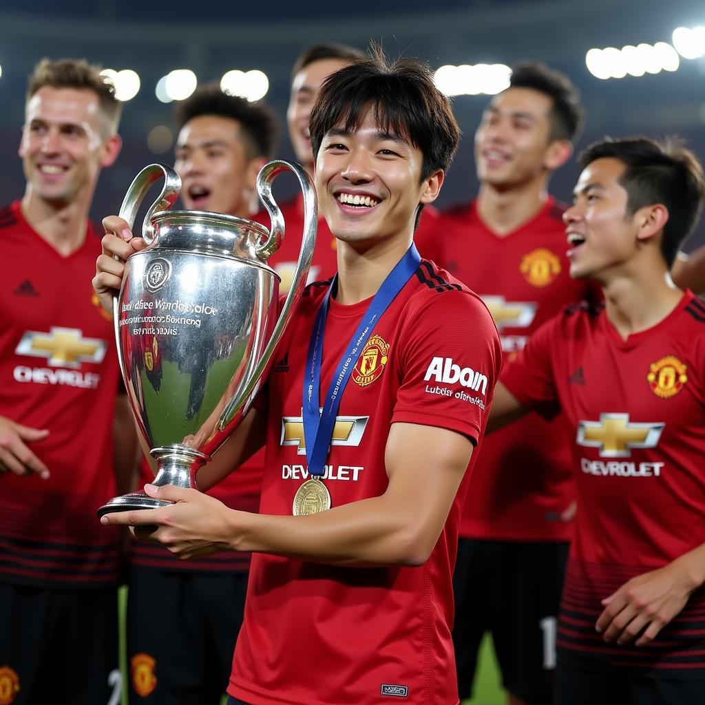 Park Ji-sung celebrates a Champions League victory