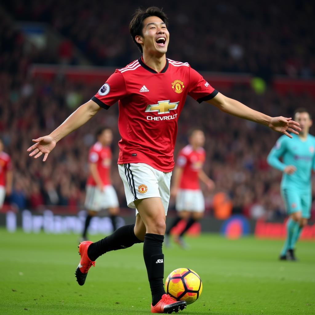 Park Ji-sung celebrating a goal for Manchester United