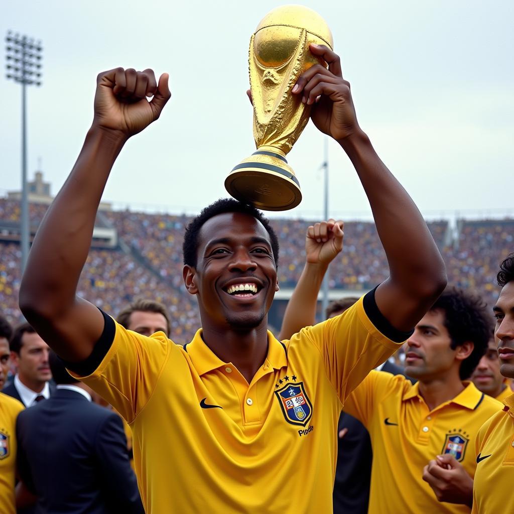 Pele lifting the World Cup trophy