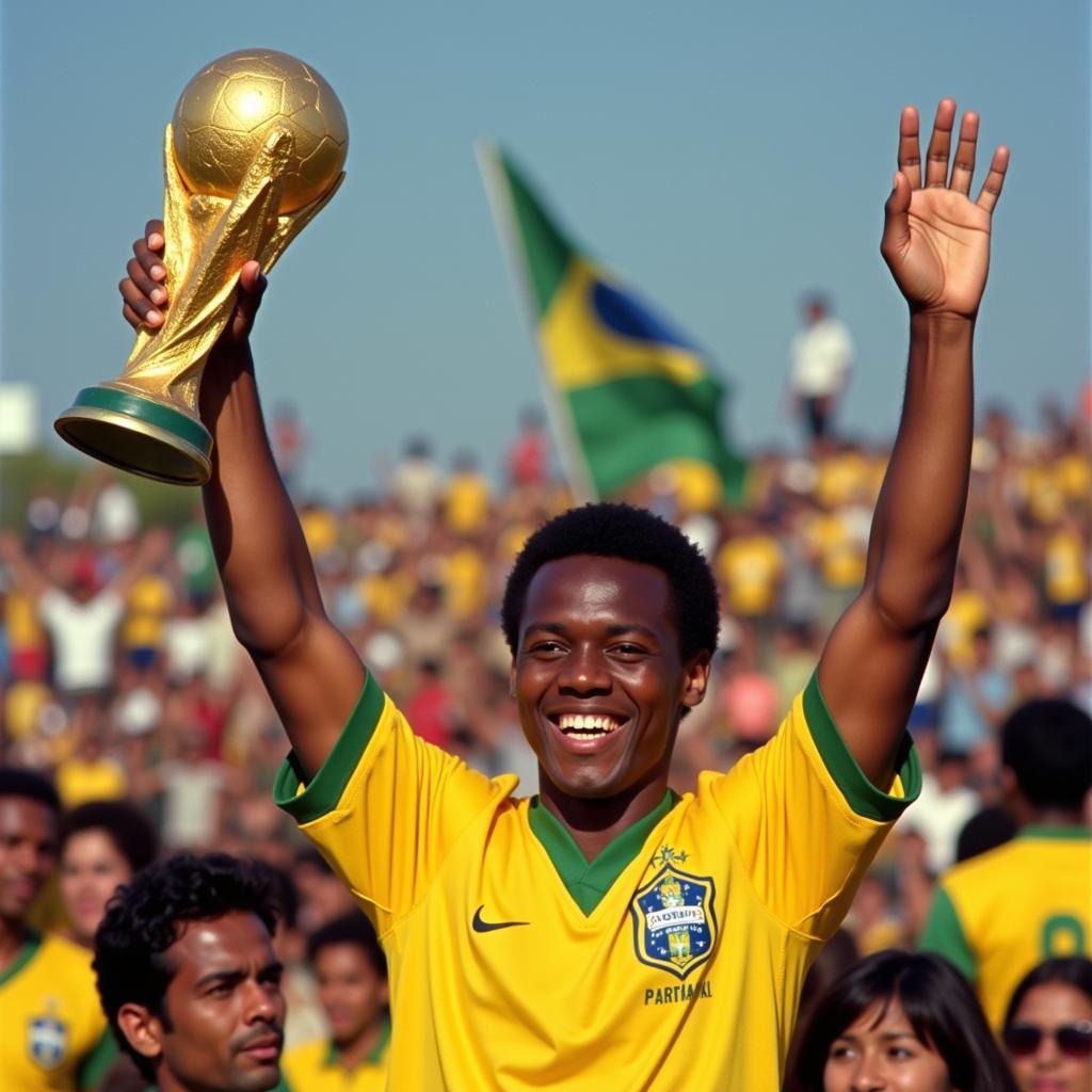 Pelé holding the World Cup trophy