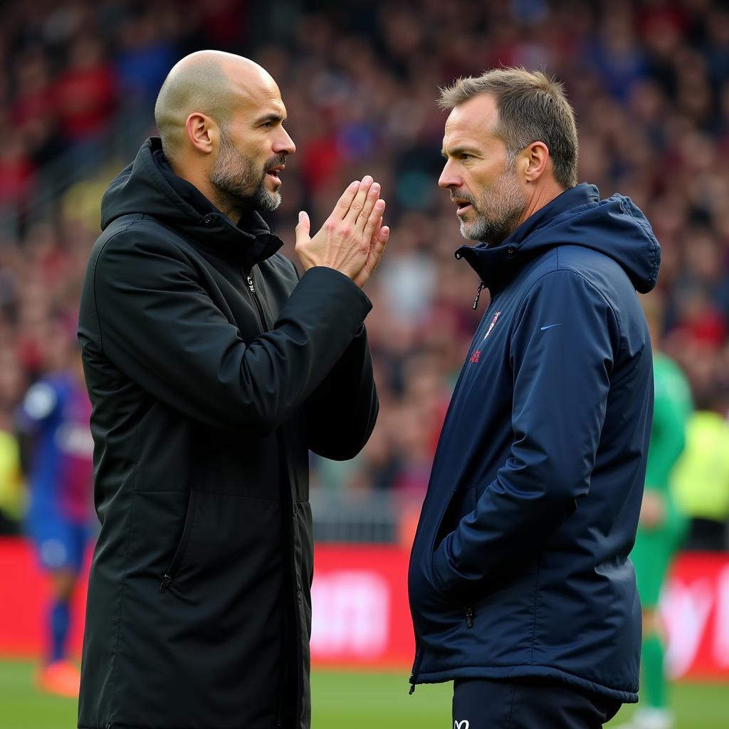 Pep Guardiola giving tactical instructions to Erling Haaland