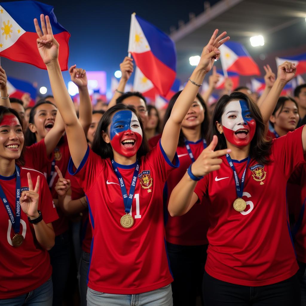 Philippine football fans celebrating a victory.