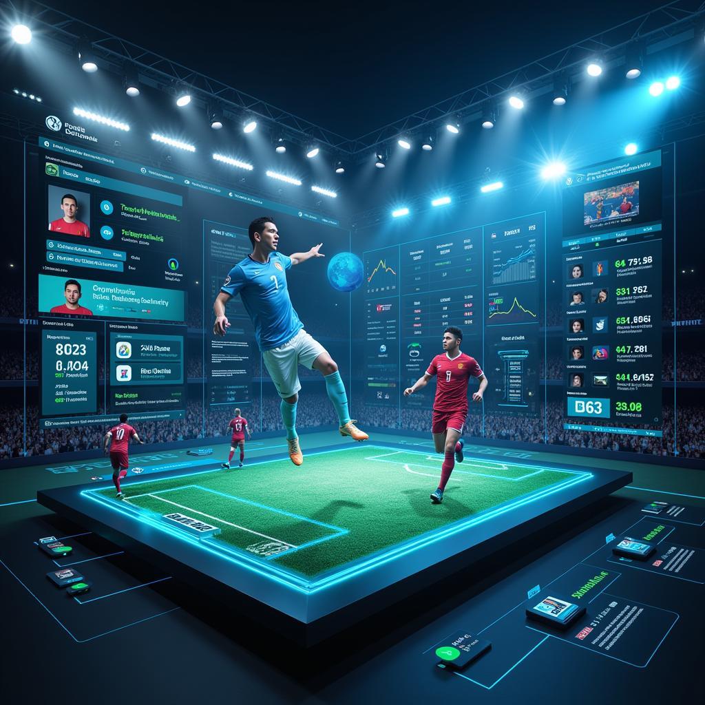 Image depicting a futuristic digital interface showcasing Philippine football players and statistics