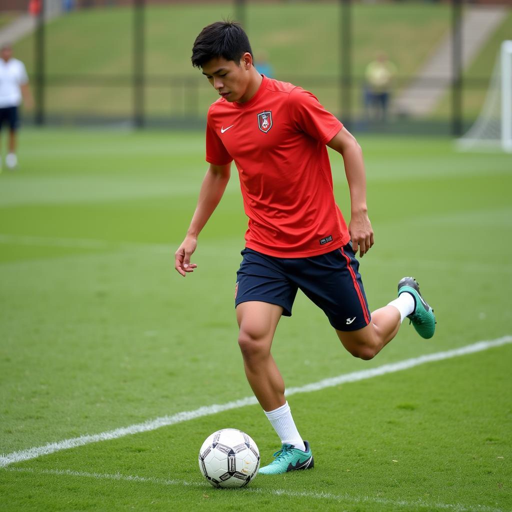 Phillip Nguyen training hard on the football field