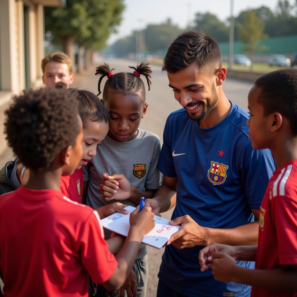 Player H interacting with fans