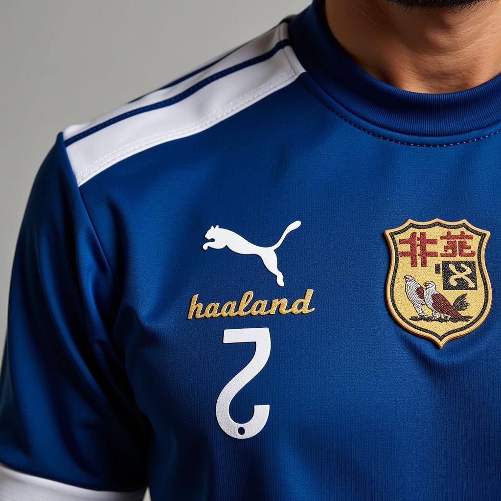 Close-up of Puma Haaland Jersey details showcasing its design and fabric