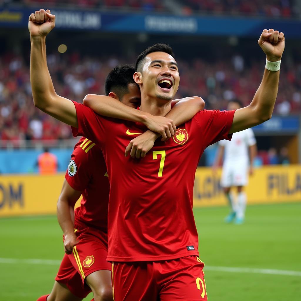 Quang Hai celebrating a goal for Vietnam