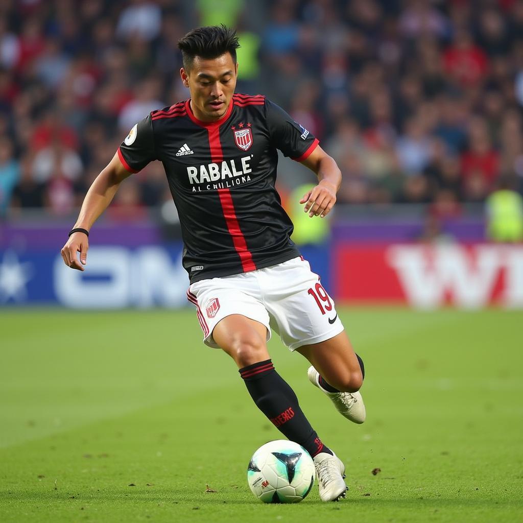 Quang Hai playing for Pau FC wearing the number 19 jersey