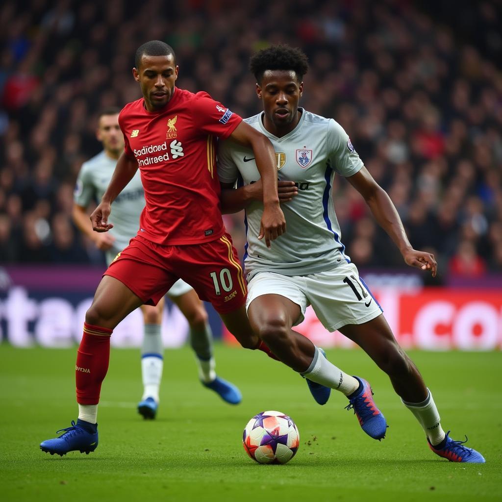 Raphael Varane showcasing his defensive skills in a Manchester United jersey