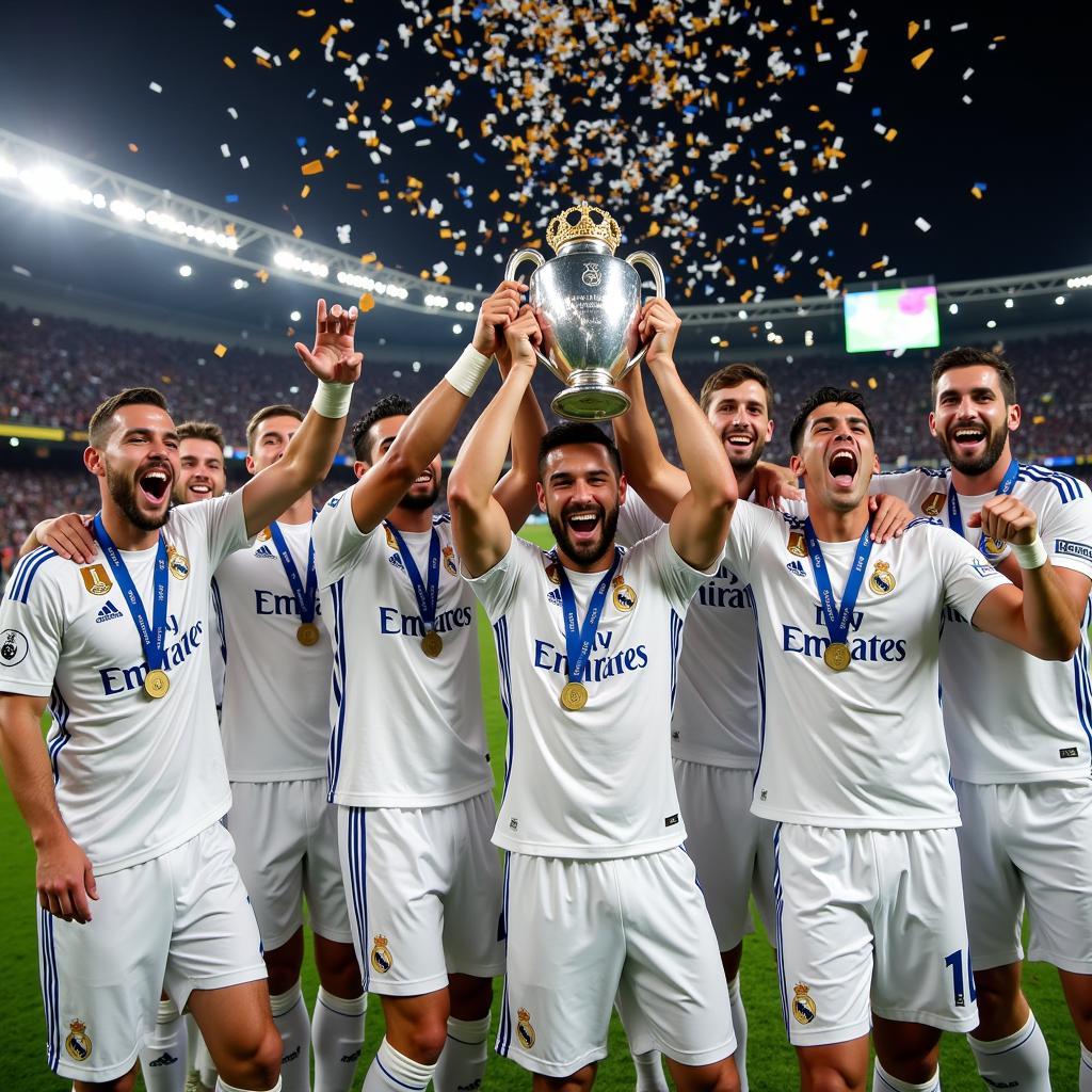 Real Madrid players celebrating their Champions League win in 2017