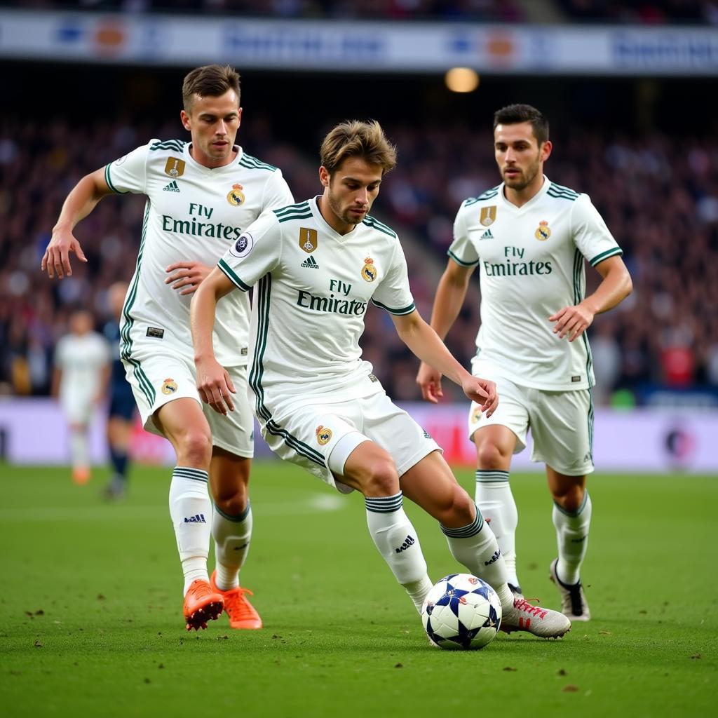 Real Madrid Midfielders: Modrić, Kroos, and Valverde in action