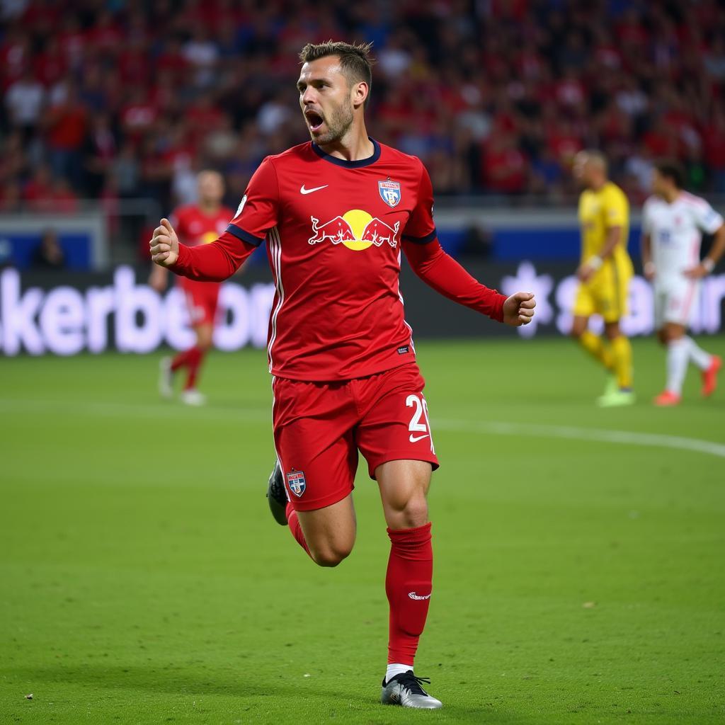 Erling Haaland celebrating a Champions League goal for Red Bull Salzburg