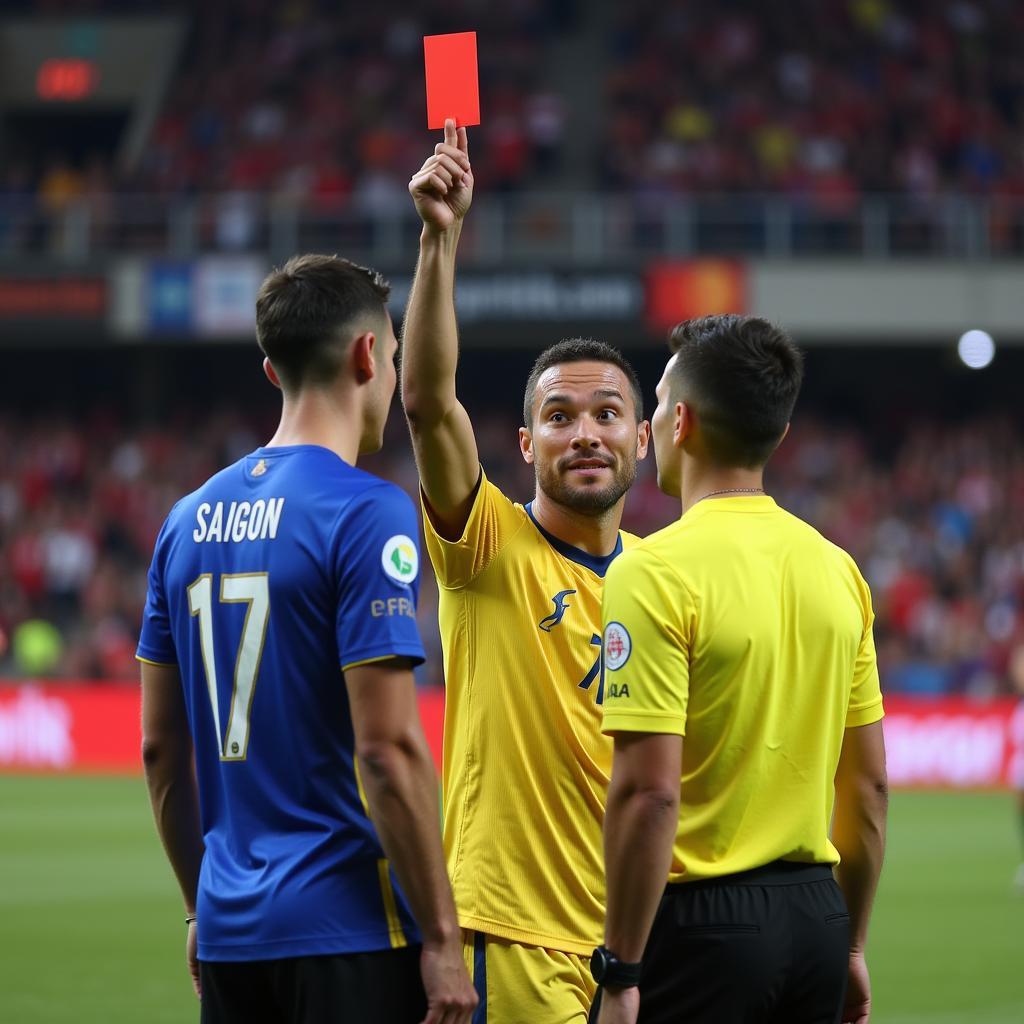 Saigon player receiving a red card