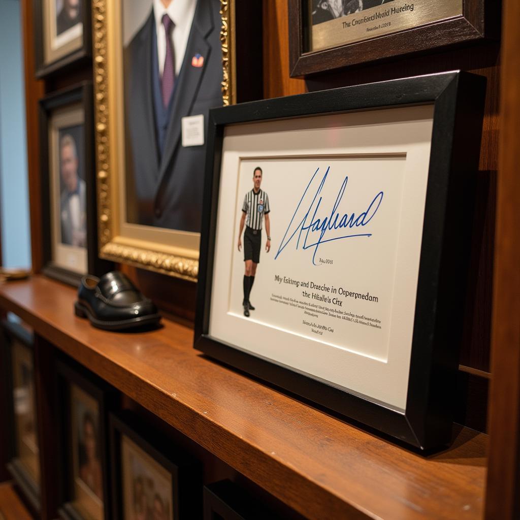 A framed ref Haaland autograph displayed in a collection.