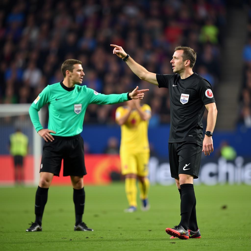 Referee Making Controversial Call Player Reacting