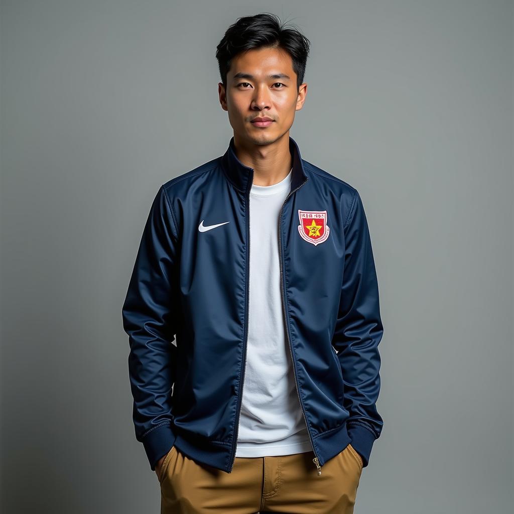 Doan Van Hau, a wealthy Vietnamese football player, posing for a sponsorship.