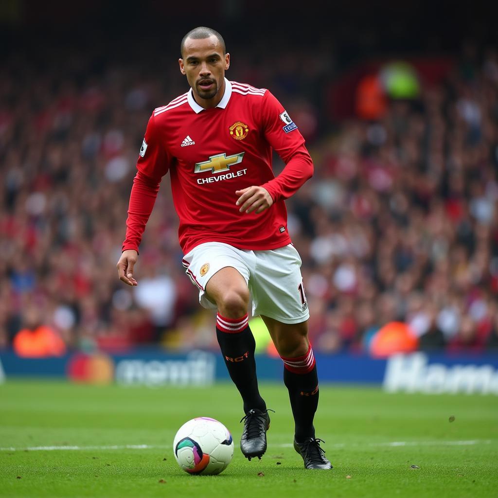 Rio Ferdinand in his Manchester United prime, showcasing his defensive prowess.