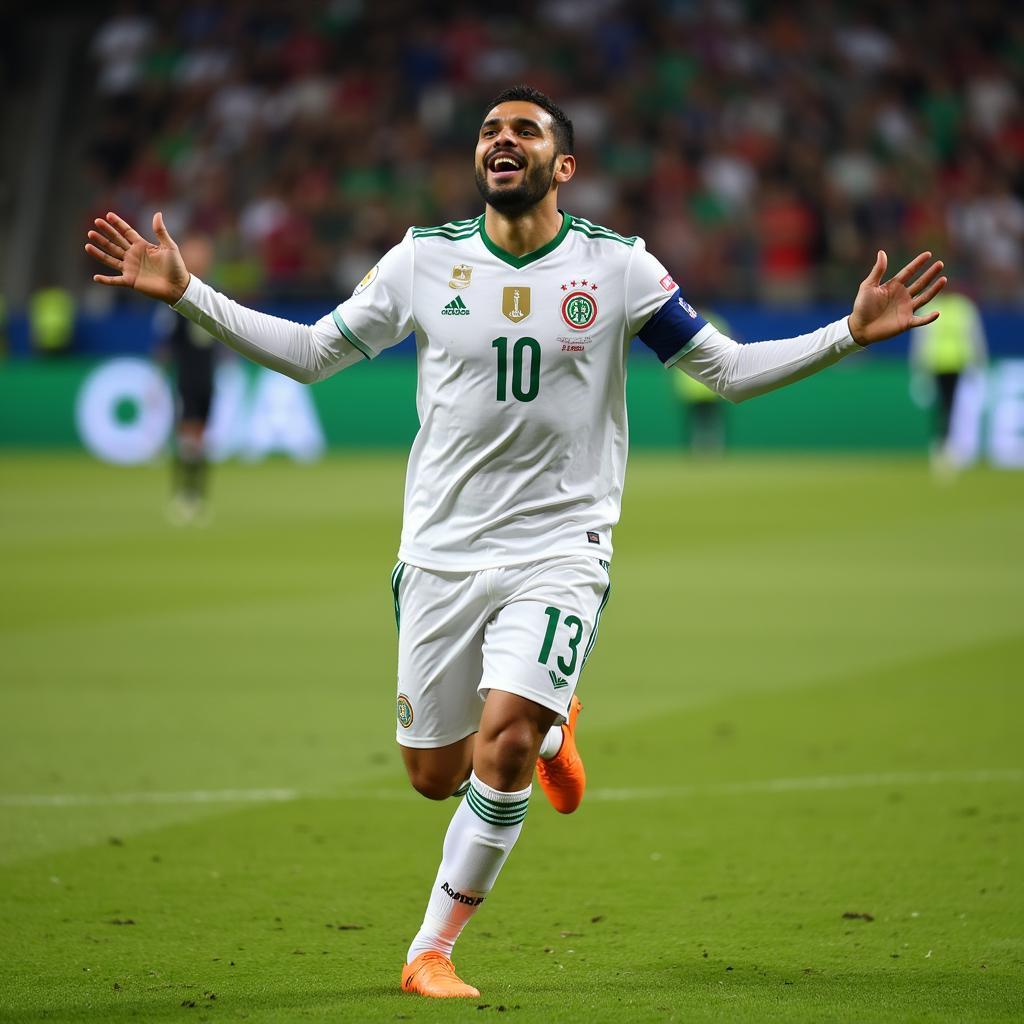 Riyad Mahrez celebrating a goal at AFCON 2019.