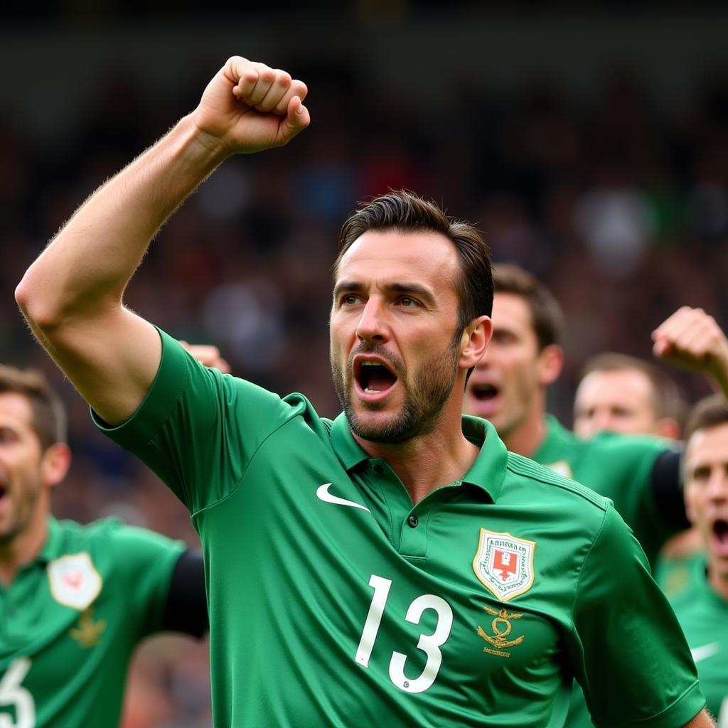 Robbie Keane celebrates a goal for Ireland