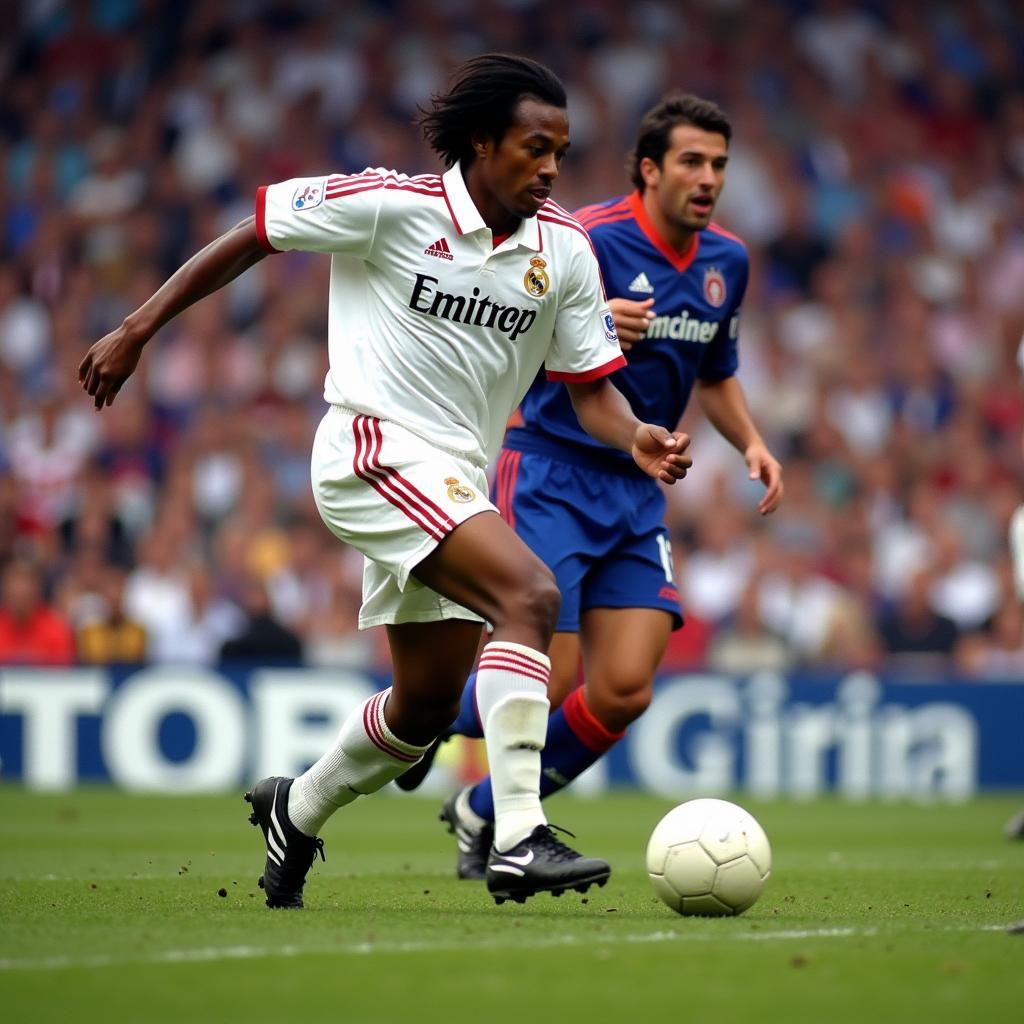 Robinho showcasing his skills in a Real Madrid jersey