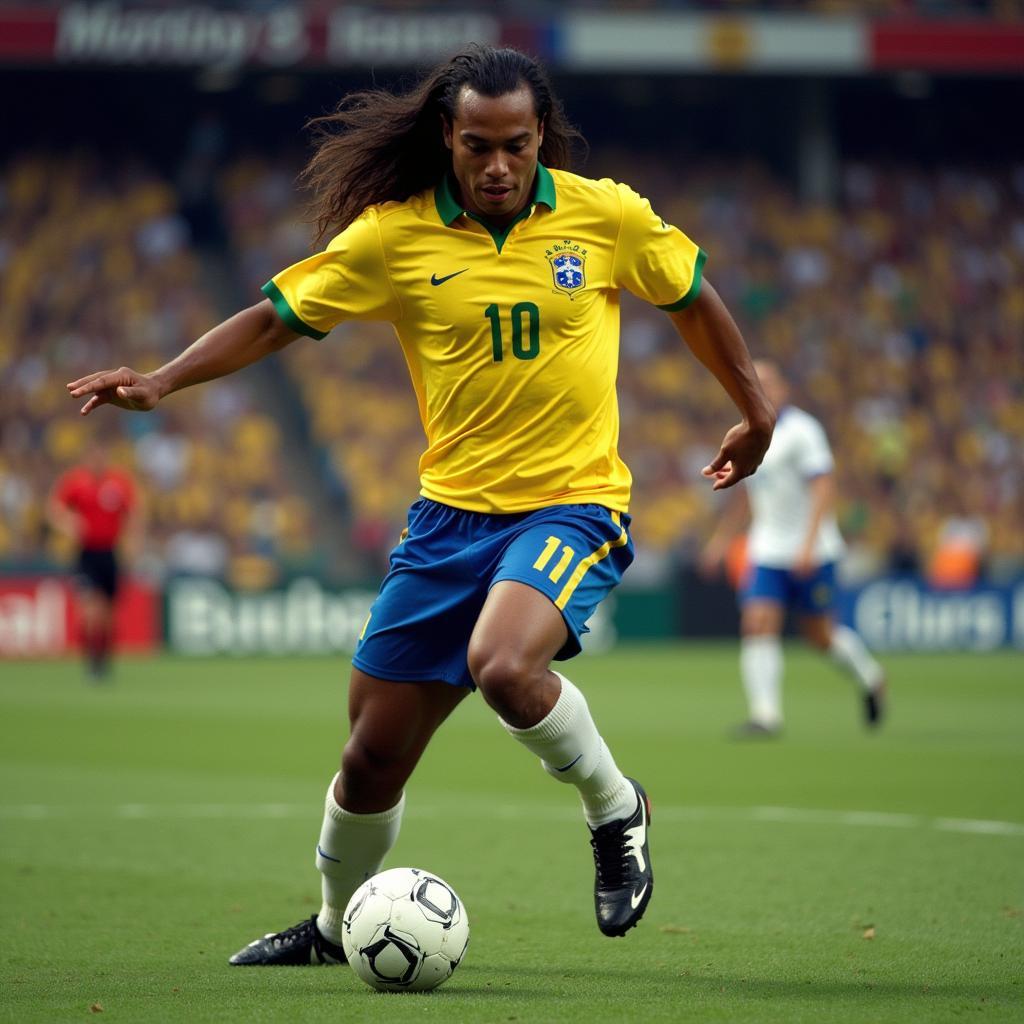 Ronaldinho playing for the Brazilian National Team