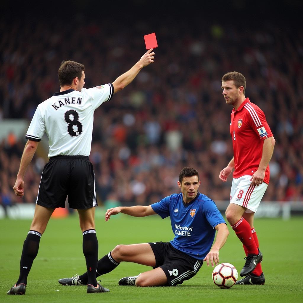 Roy Keane receiving a red card