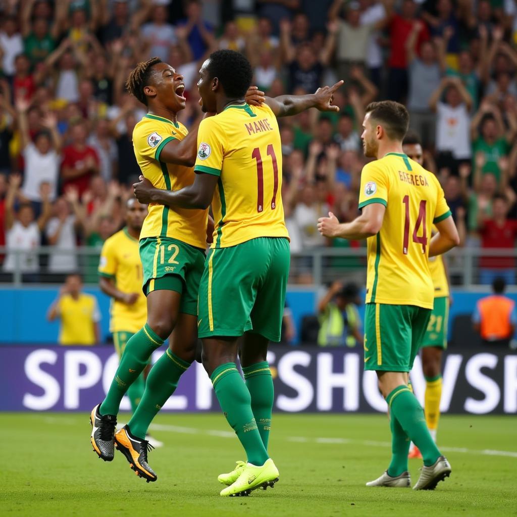 Sadio Mané celebrates a goal for Senegal in the 2018 World Cup