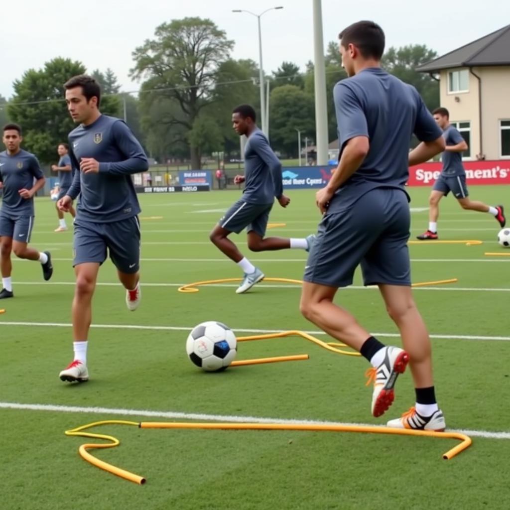 Short Football Players Demonstrating Speed and Agility During Training