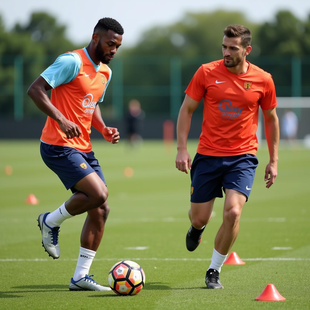 A short football player practicing agility drills