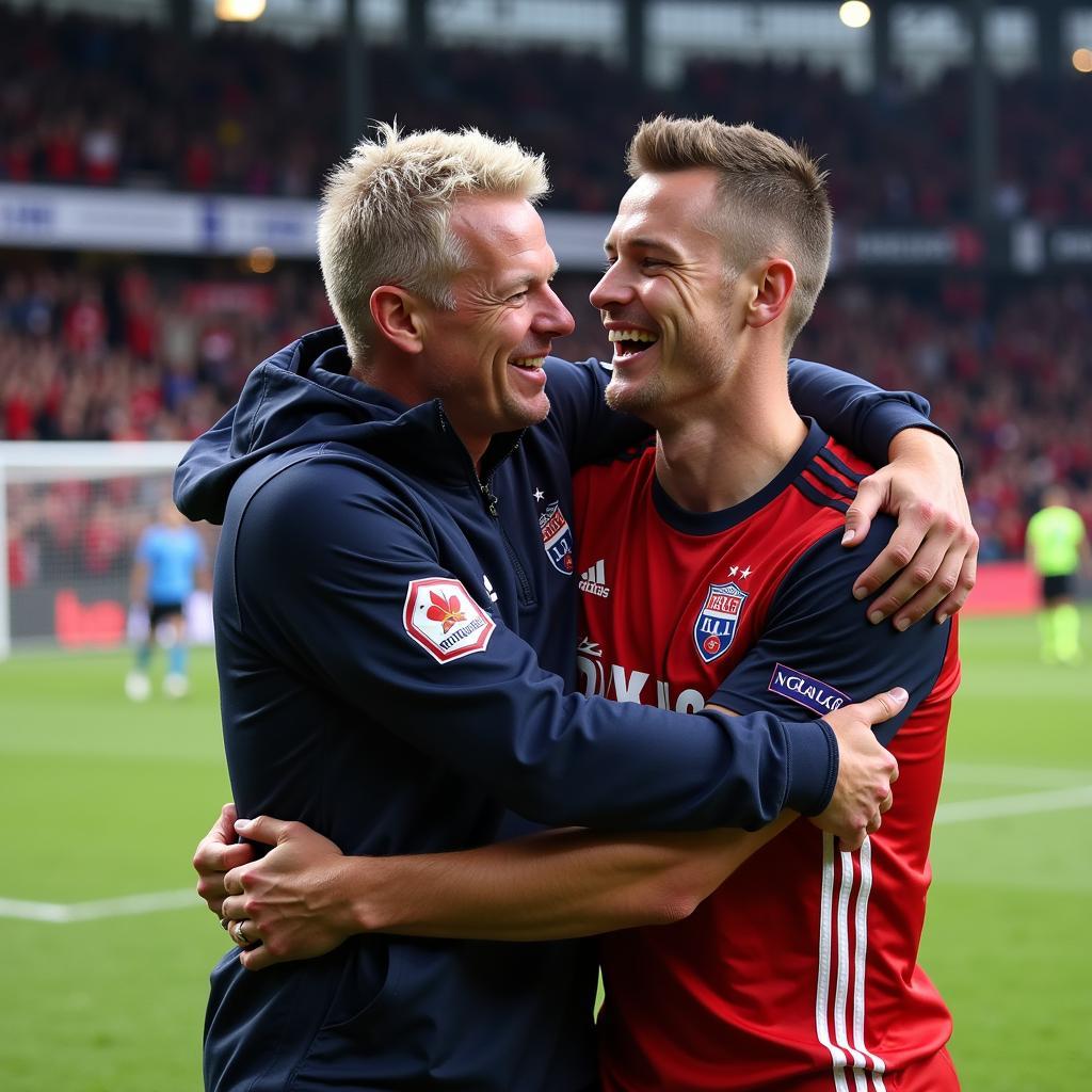 Solskjaer and Haaland celebrating a goal at Molde FK