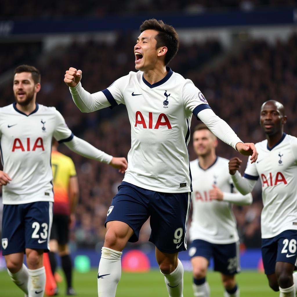 Son Heung-min celebrating a crucial goal for Tottenham Hotspur