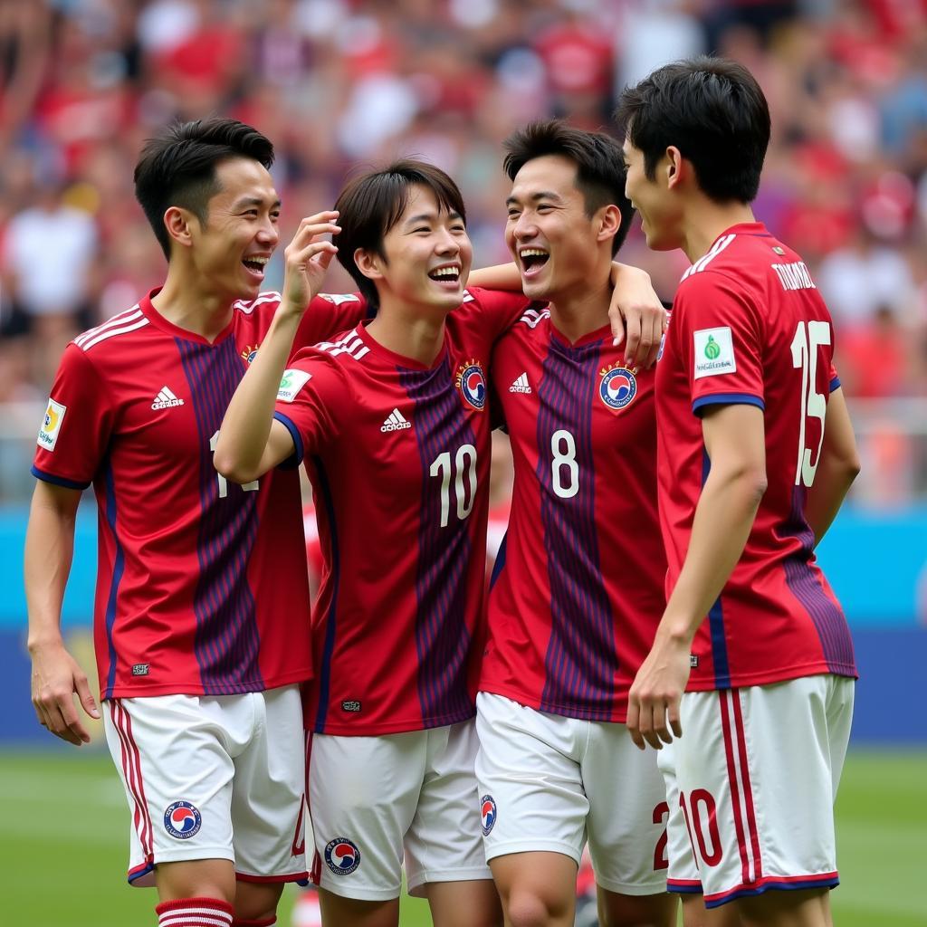 South Korean Football Players Celebrating a Victory