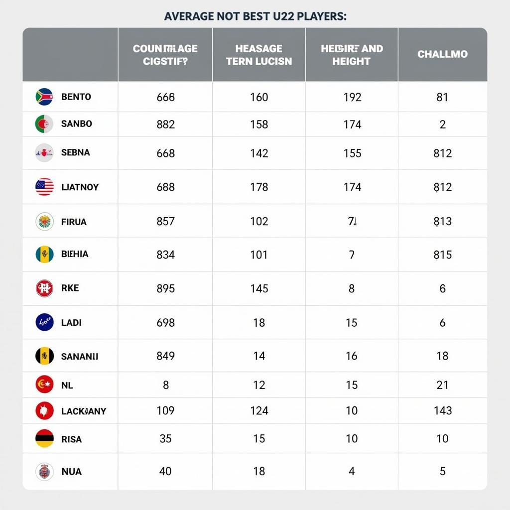 Comparison chart of average player heights across Southeast Asian U22 football teams.