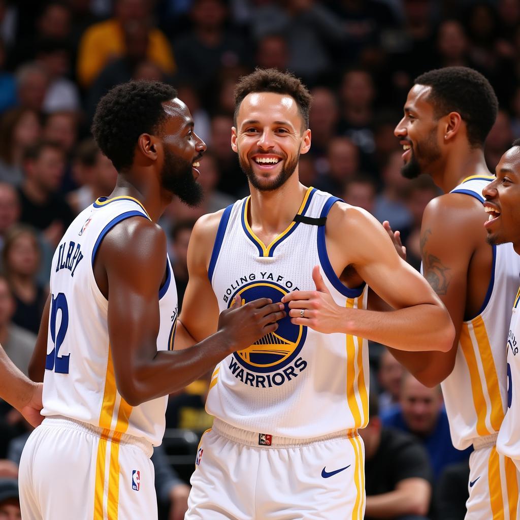 Stephen Curry celebrating with teammates