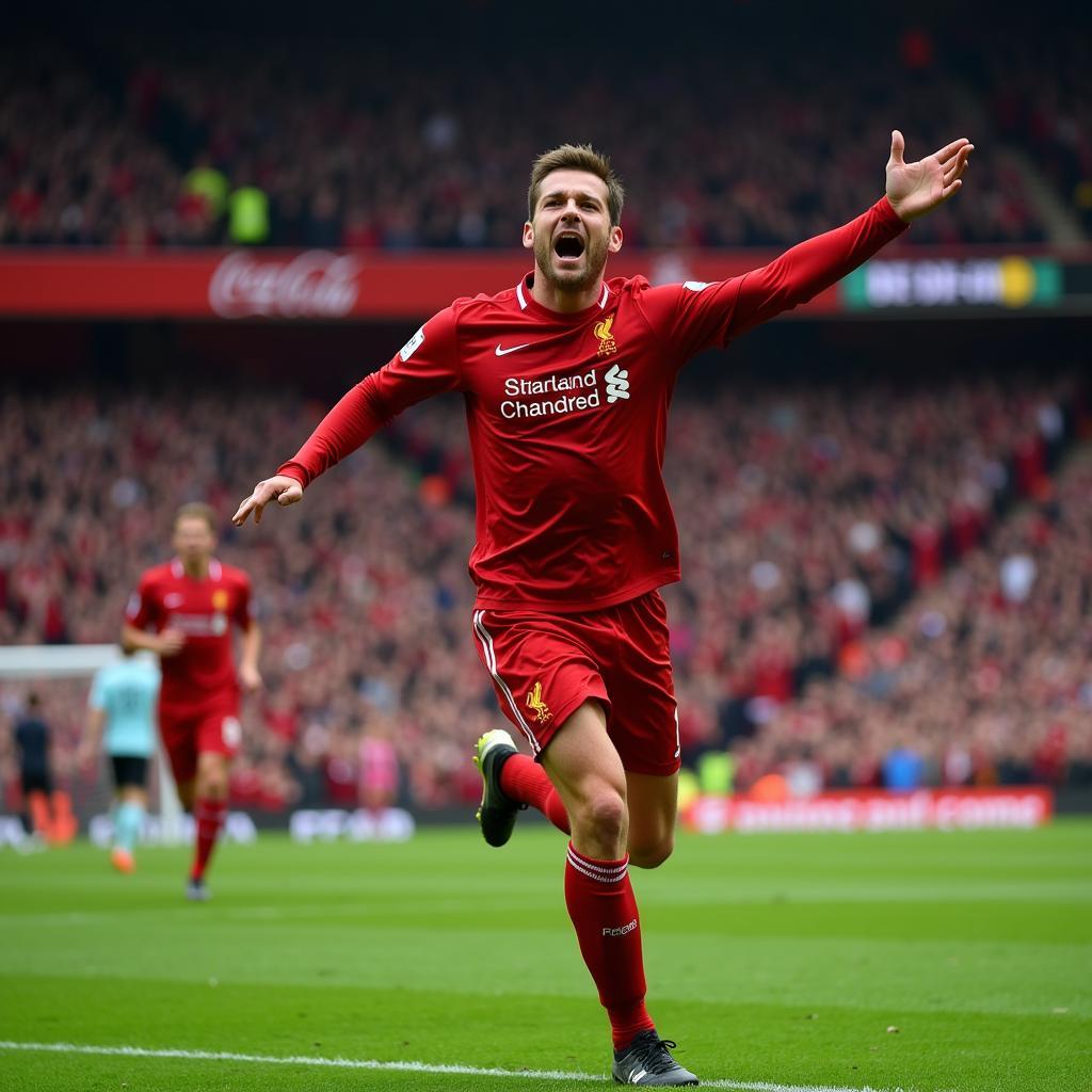 Steven Gerrard celebrating at Anfield