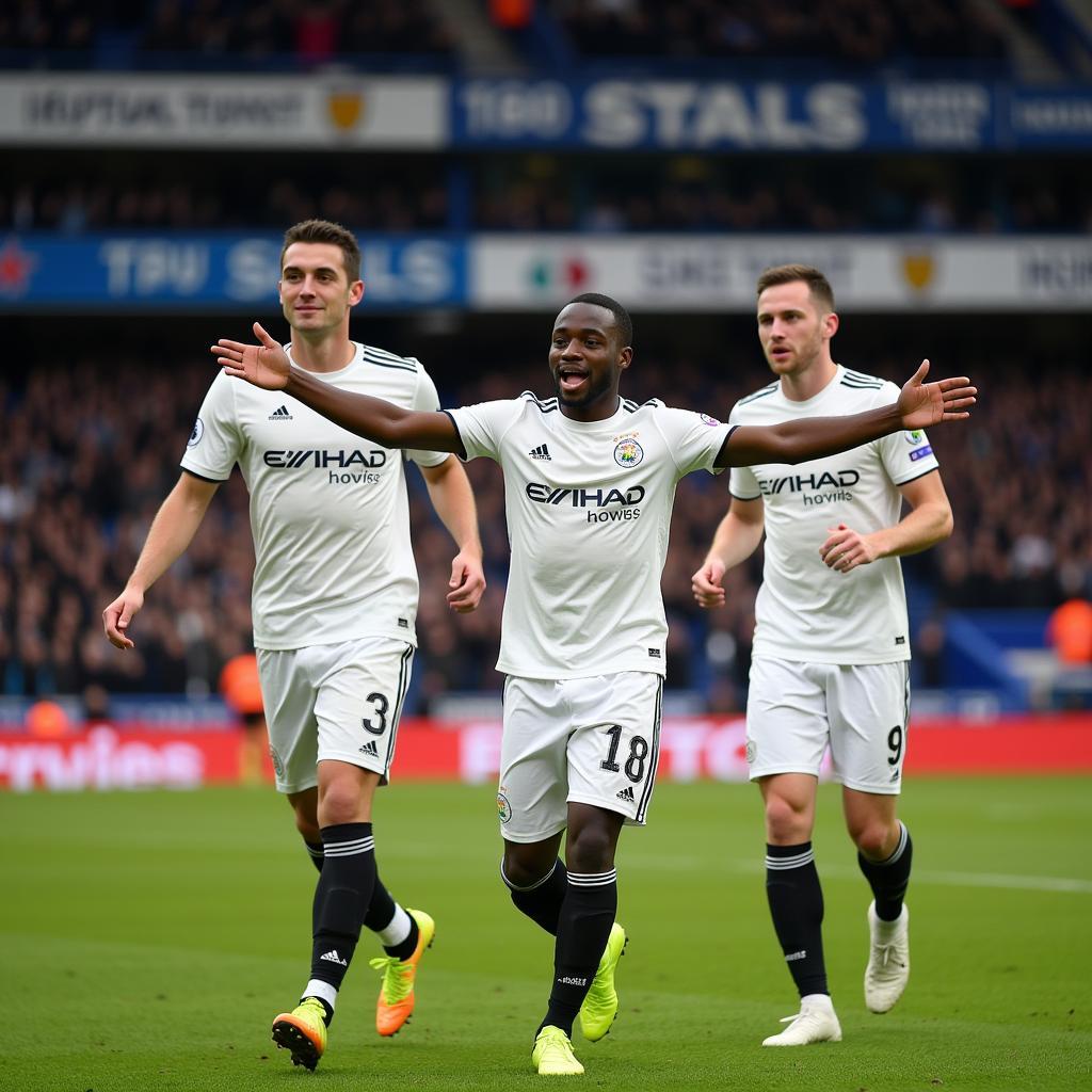 Swansea players celebrating a Premier League goal