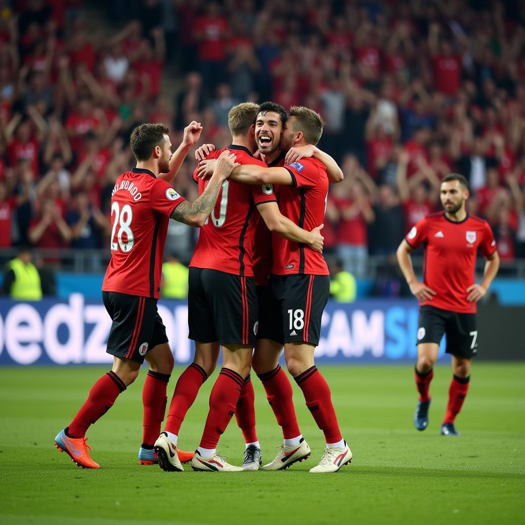 The Impact of Football Artistry: A footballer celebrating a goal with teammates, highlighting the collective effort and shared passion.