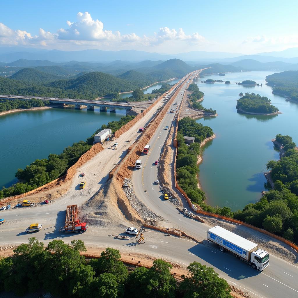 Aerial view of Thu Thiem 4 Bridge construction progress.