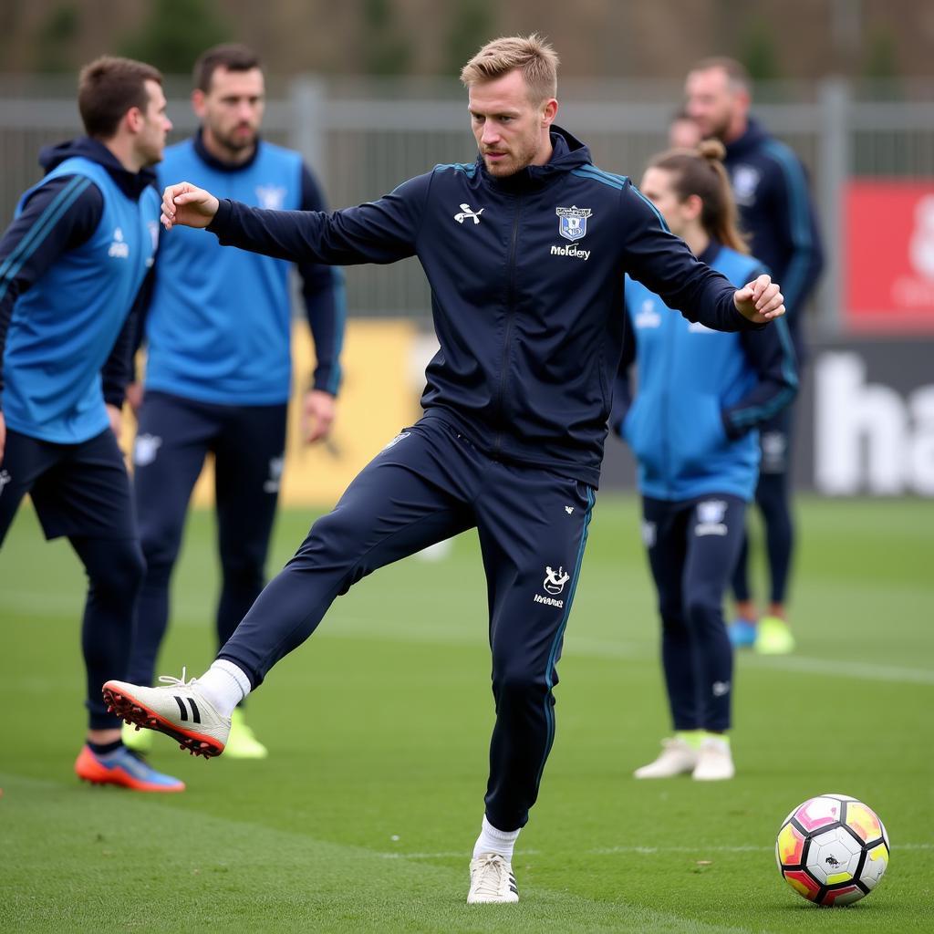 Alfie Tjaaland training with his Molde teammates.