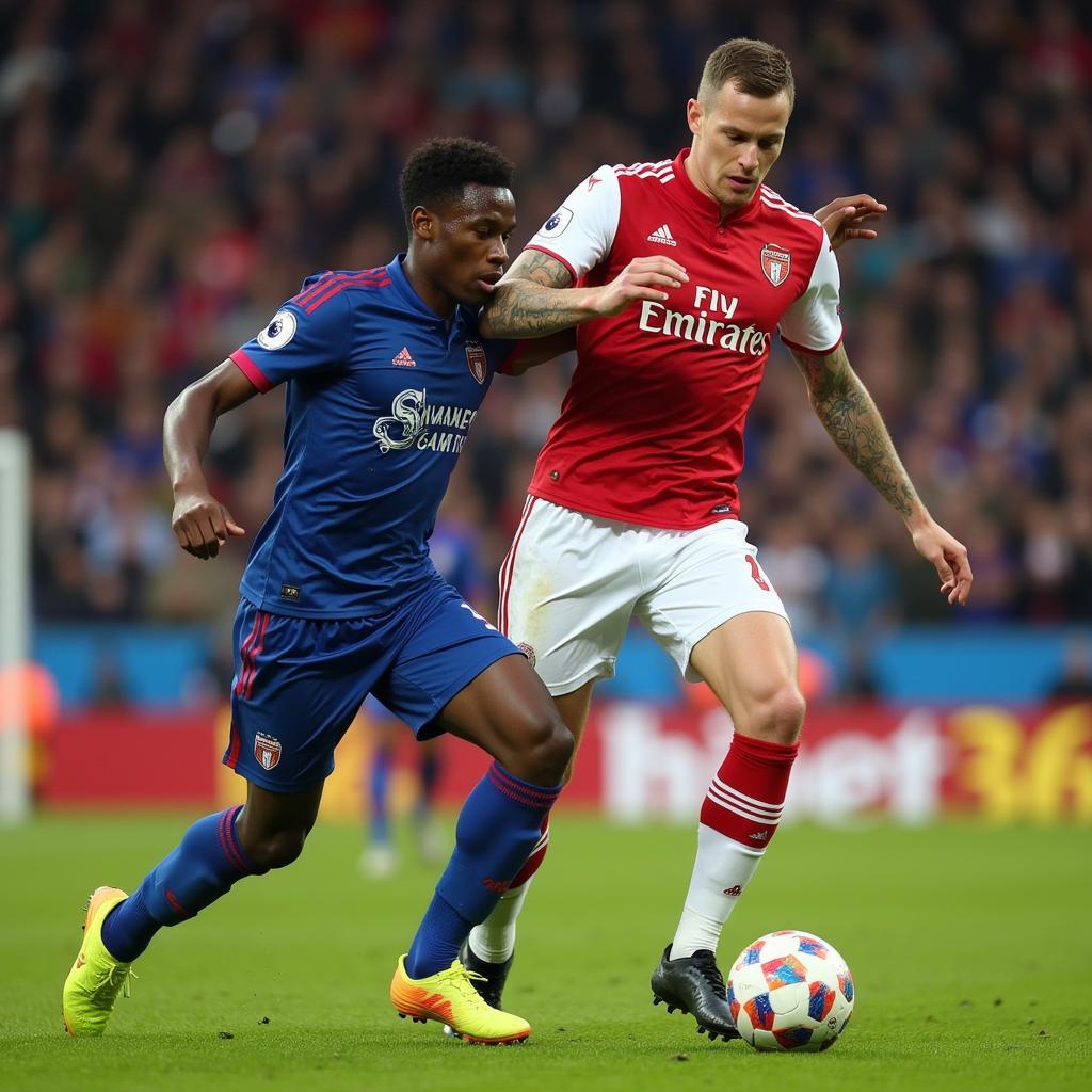 Todibo and Haaland locked in an intense duel for the ball.