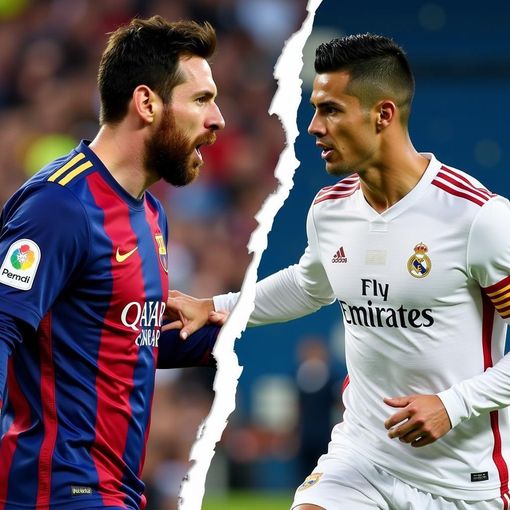 Lionel Messi and Cristiano Ronaldo facing off during a match in 2018.