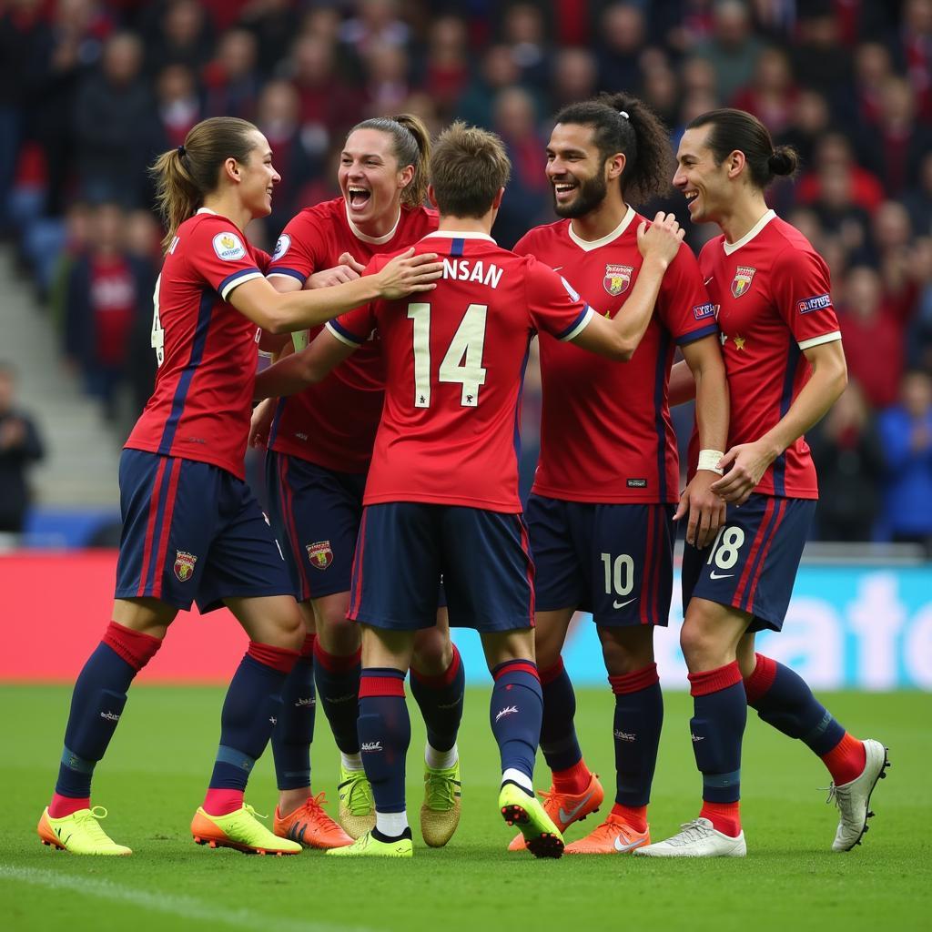 Top goal scorers celebrating a goal