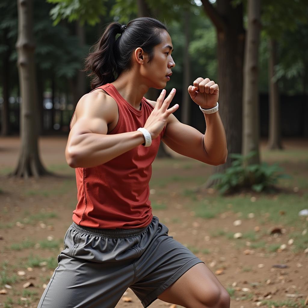 Tran Thanh Player training hard on the field.