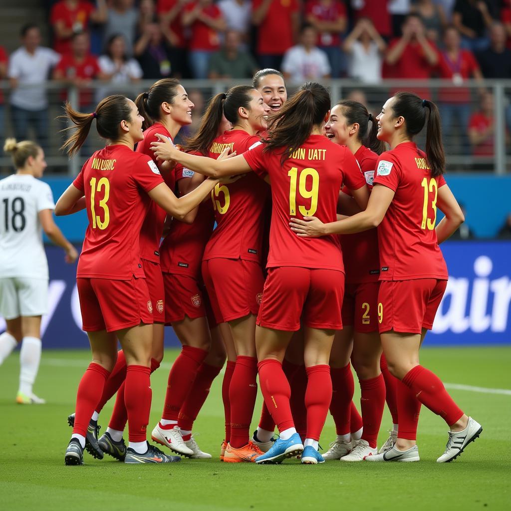 Vietnamese Women's Football Team Celebrates a Goal