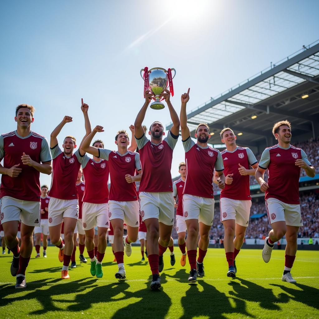 Team celebrating a win with a trophy run