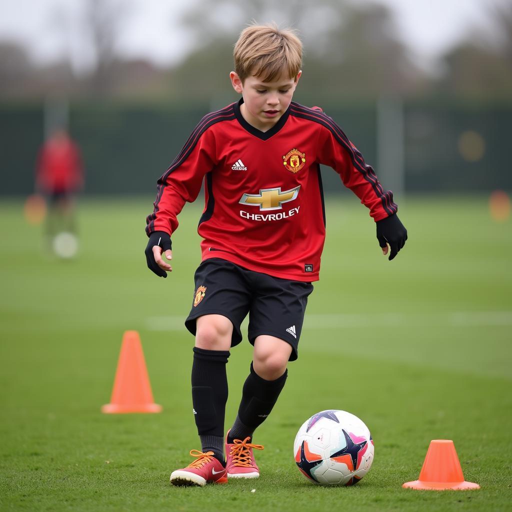 U16 player demonstrating exceptional dribbling skills during a training session.